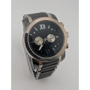 Accutime Men's Watch 44mm Case Black & Silver 8.5" Band- New Battery